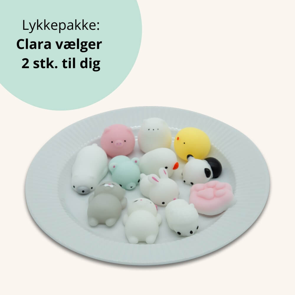 lykkepose med små mochi squishy